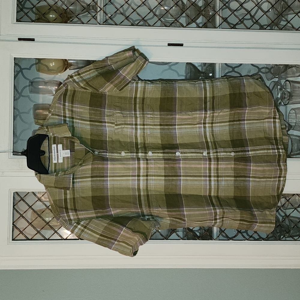 Mens Amazon Essentials Green Plaid Top